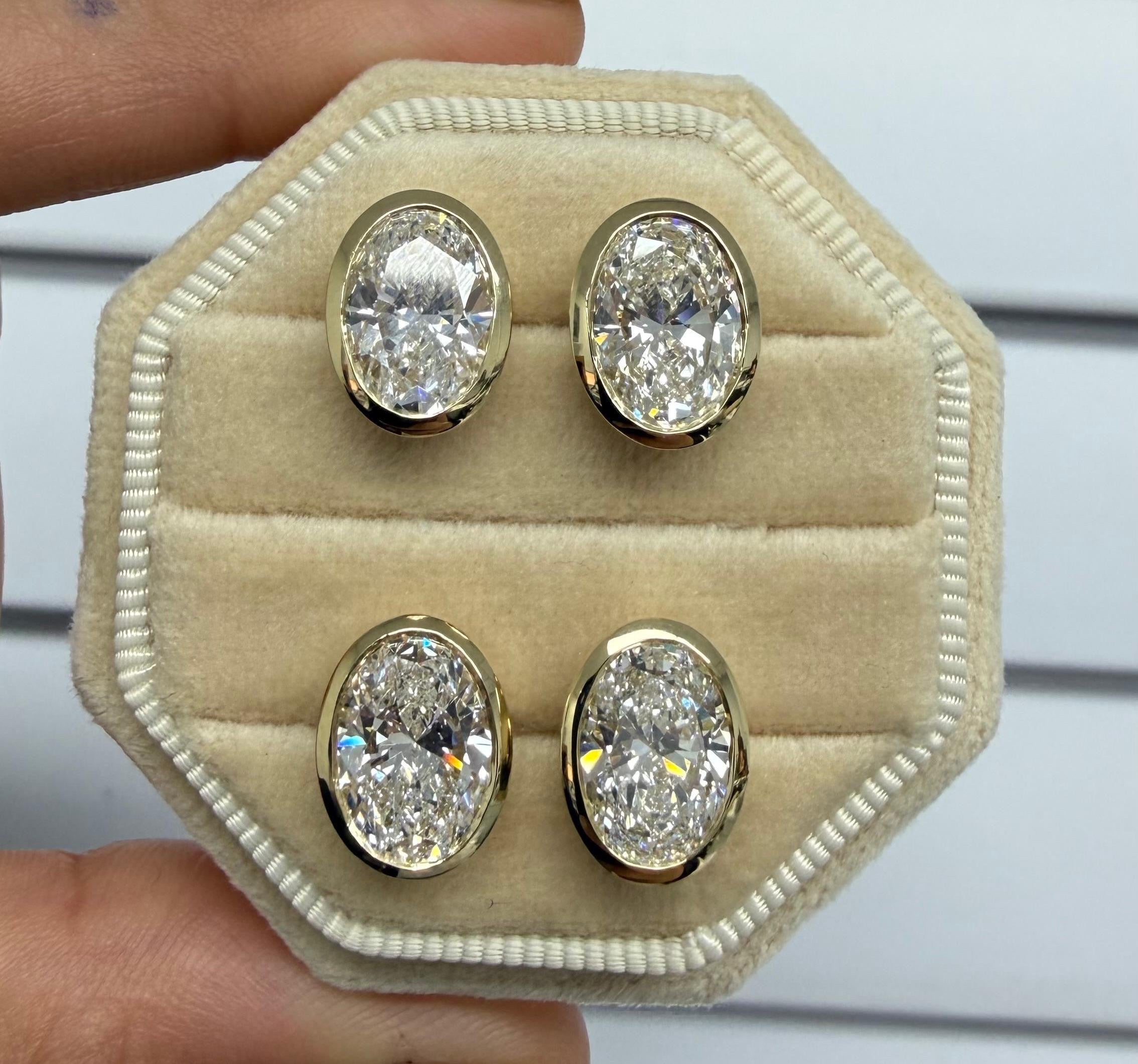 4ct Oval lab diamond bezel studs